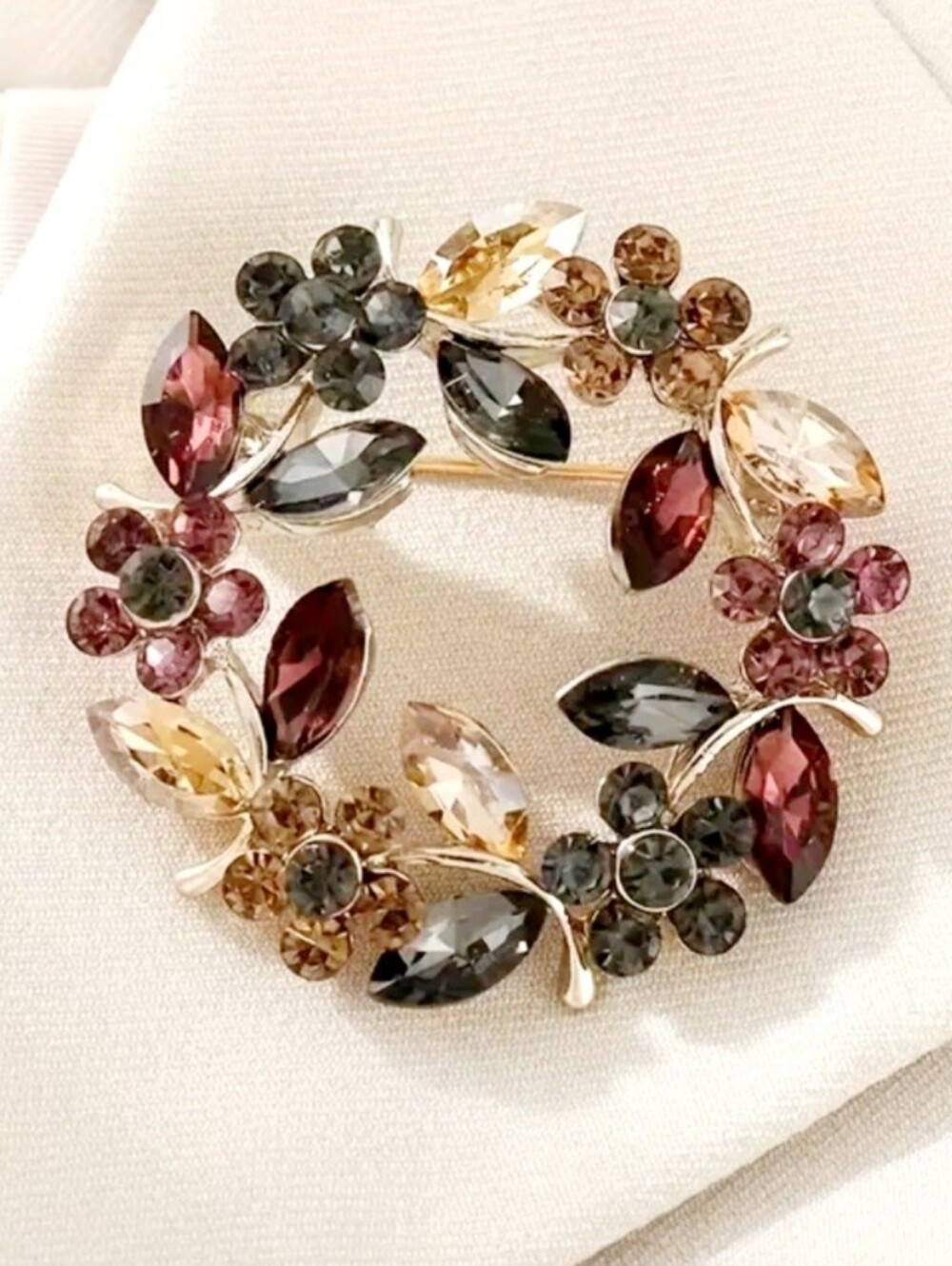 Floral Crystal Wreath Brooch - Picture 4 of 5
